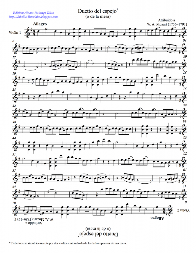Dúo para dos violines "El Espejo". W.A. Mozart. Ejemplo de simetría en la música
